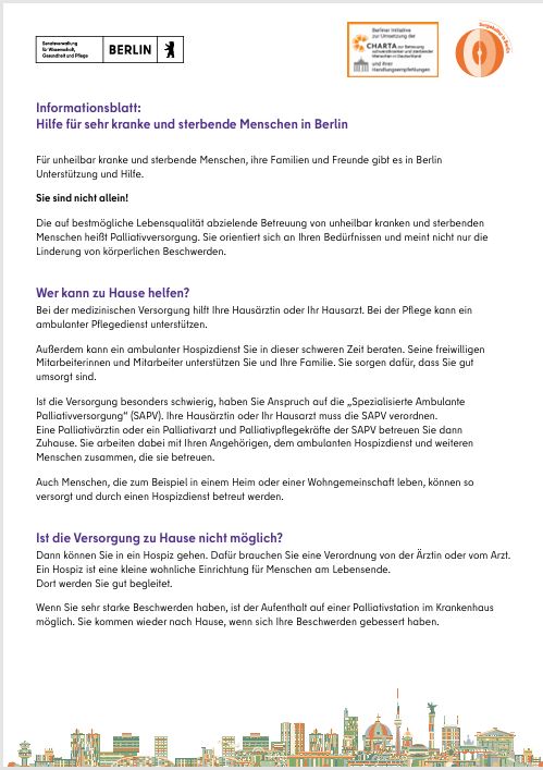 Informationsblatt: Hilfe für sehr kranke und sterbende Menschen in Berlin